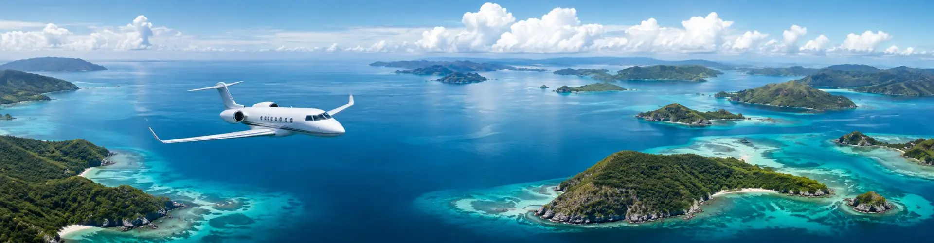 Private jet flying between islands in Indonesia