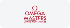 OMEGA Masters Crans-Montana golf tournament logo featuring red text and Swiss cross symbol