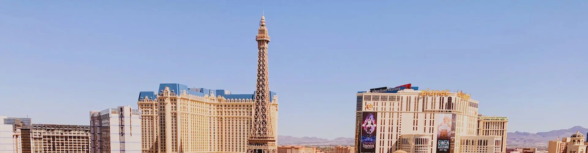 Las Vegas Strip skyline with iconic hotels and Bellagio fountains for private jet charter to Harry Reid Airport