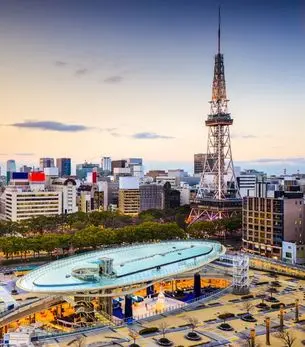 Aerial view of Nagoya, Japan, showing the city skyline and central business districts